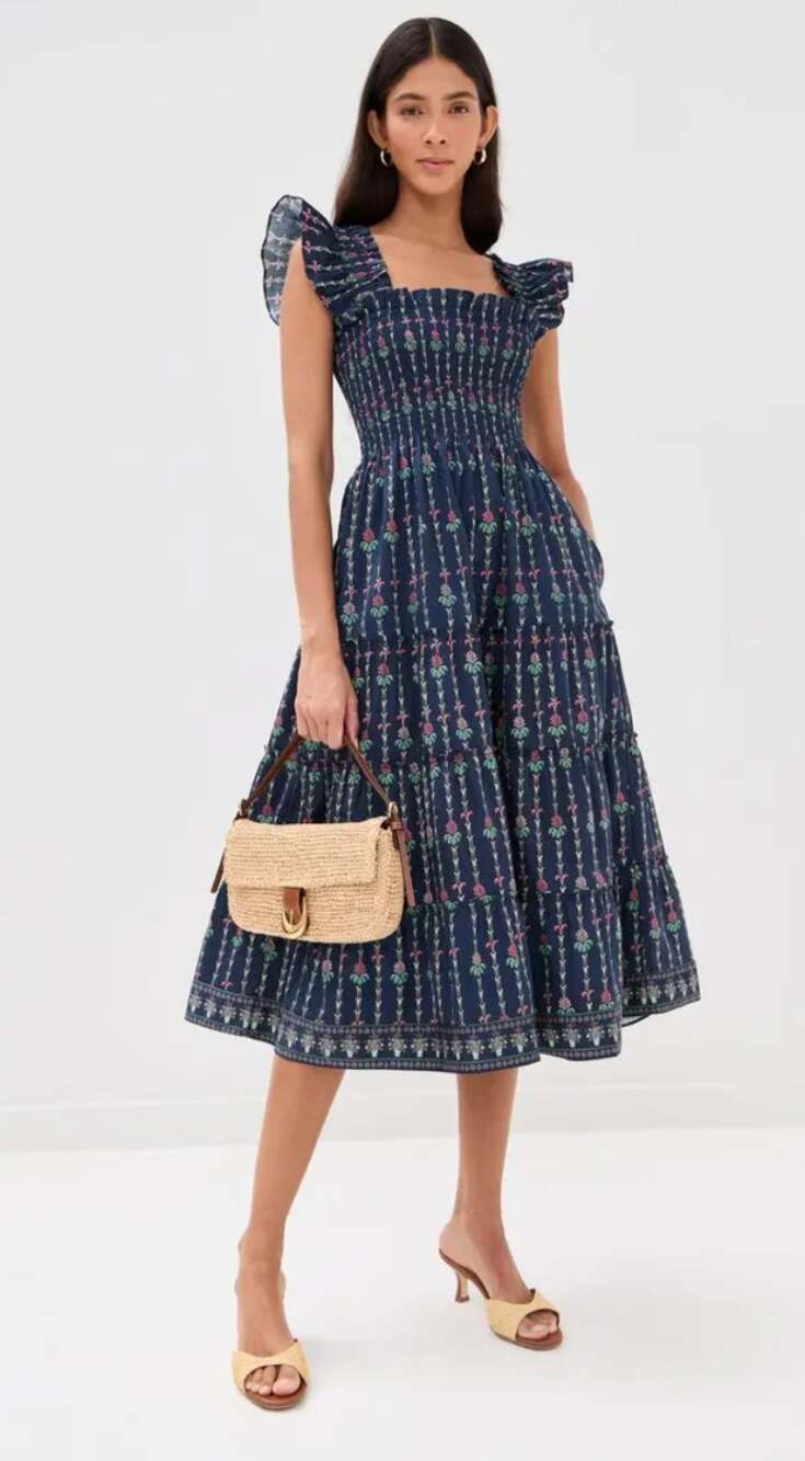 Hill House the ellie nap dress in trailing fern navy multi